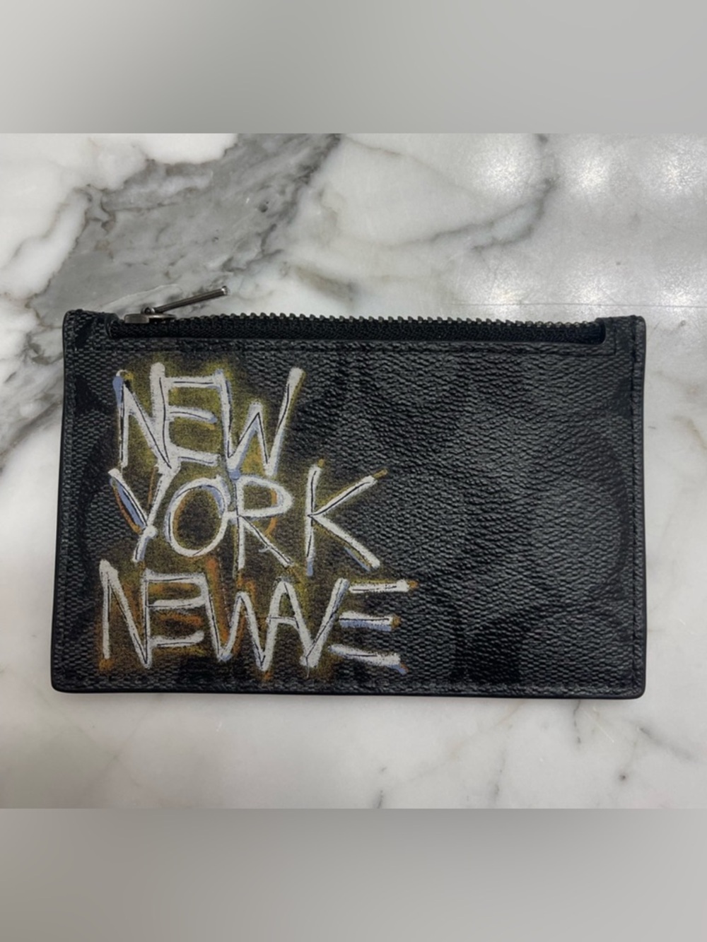 Coach Black 'Basquiat Collab New York New Wave' Leather Zip Card Holder
